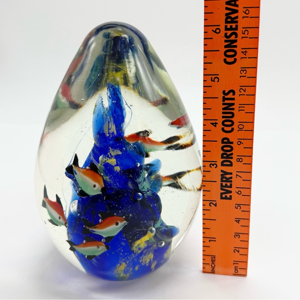 Murano Aquarium Art Glass Paperweight Fish & Coral Egg Handcrafted Rare 6 in - Picture 8 of 9